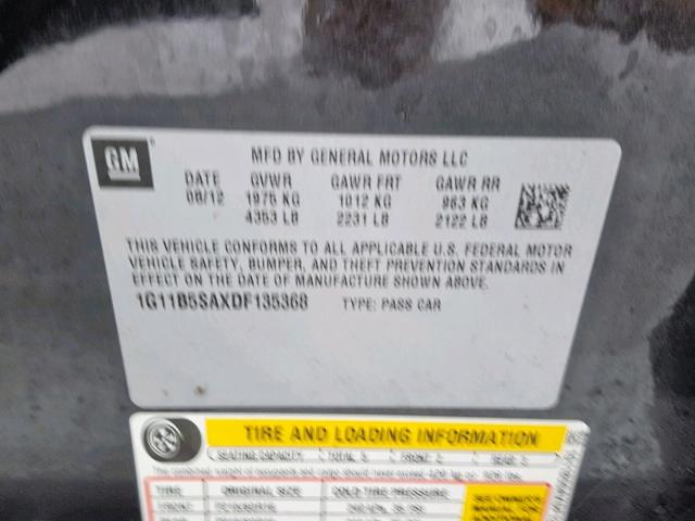 1G11B5SAXDF135368 - 2013 CHEVROLET MALIBU LS ლურჯი ფოტო 10