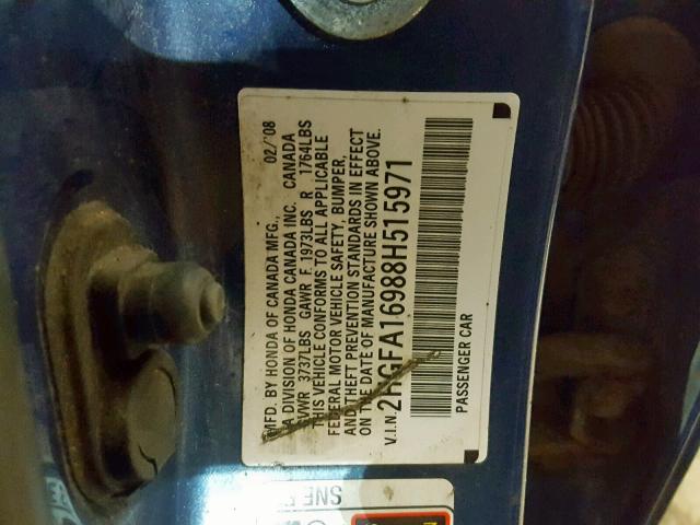 2HGFA16988H515971 - 2008 HONDA CIVIC EXL BLUE photo 10