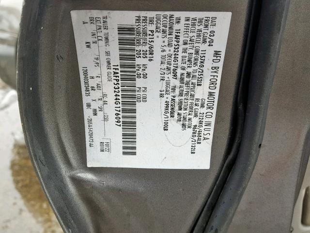 1FAFP55262A261746 - 2002 FORD TAURUS SES BLACK photo 10