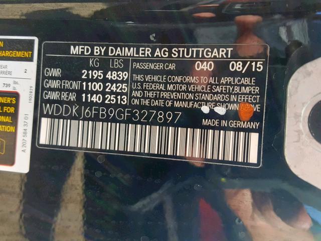 WDDKJ6FB9GF327897 - 2016 MERCEDES-BENZ E 400 BLACK photo 10