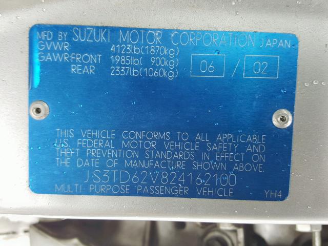 JS3TD62V824162100 - 2002 SUZUKI GRAND VITA SILVER photo 10