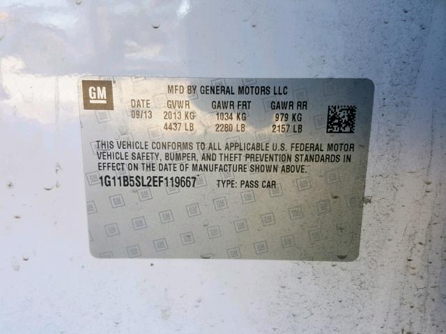 1G11B5SL2EF119667 - 2014 CHEVROLET MALIBU LS WHITE photo 10