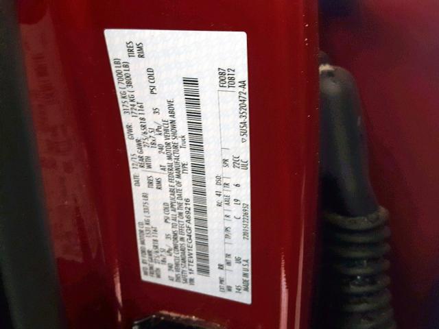 1FTEW1EG4GFA69216 - 2016 FORD F-150 RED photo 10