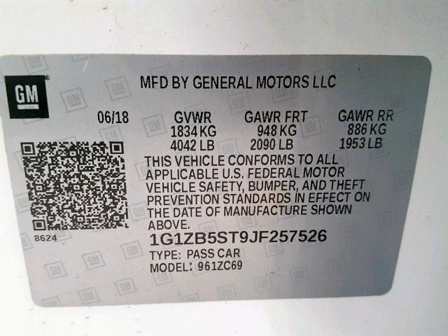 1G1ZB5ST9JF257526 - 2018 CHEVROLET MALIBU LS WHITE photo 10