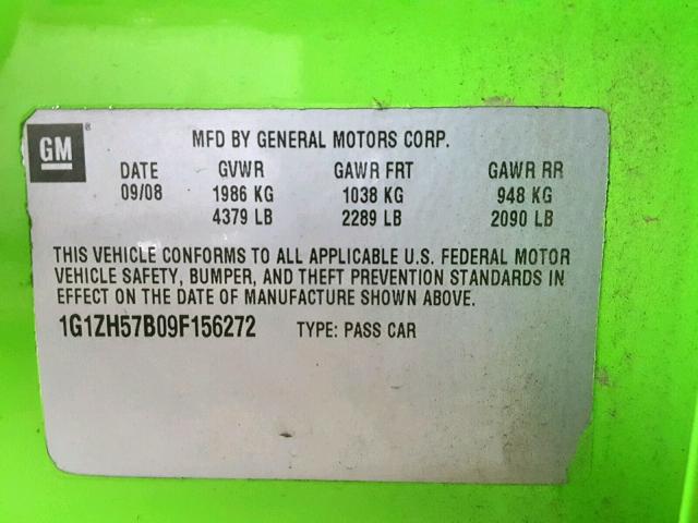 1G1ZH57B09F156272 - 2009 CHEVROLET MALIBU 1LT მწვანე ფოტო 10