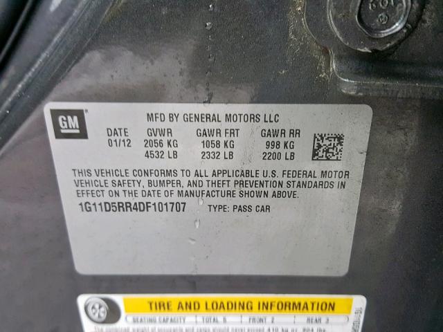 1G11D5RR4DF101707 - 2013 CHEVROLET MALIBU 1LT GRAY photo 10