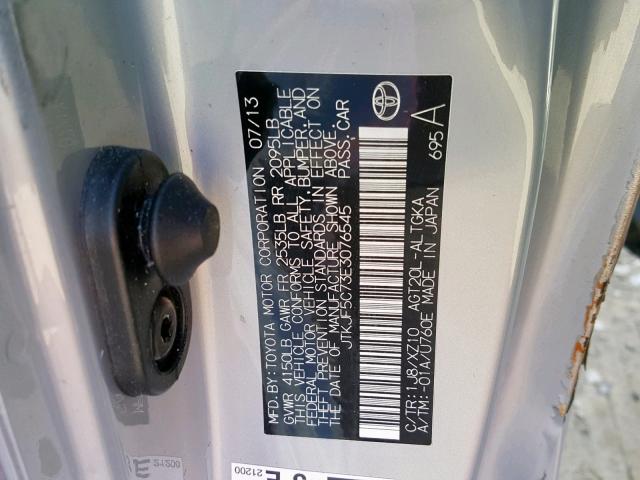 JTKJF5C73E3076545 - 2014 TOYOTA SCION TC ვერცხლისფერი ფოტო 10