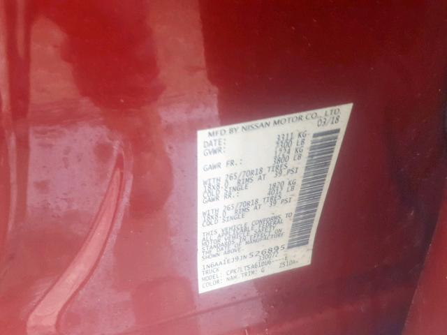 1N6AA1EJ9JN526895 - 2018 NISSAN TITAN S RED photo 10