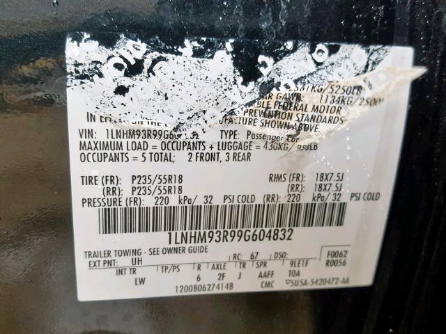 1LNHM93R99G604832 - 2009 LINCOLN MKS BLACK photo 10