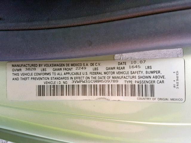 3VWPW31C98M509789 - 2008 VOLKSWAGEN NEW BEETLE Yaşıl foto 10