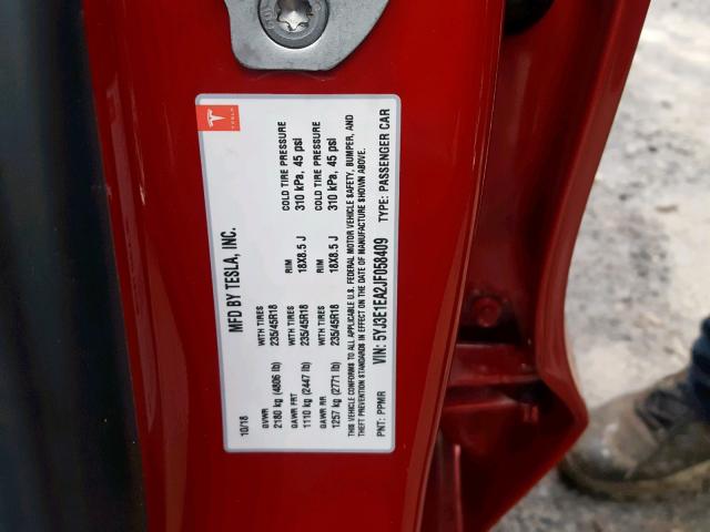 5YJ3E1EA2JF058409 - 2018 TESLA MODEL 3 წითელი ფოტო 10
