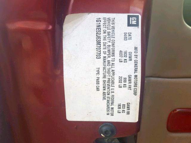 1G1NE52J63M707703 - 2003 CHEVROLET MALIBU LS BURGUNDY photo 10