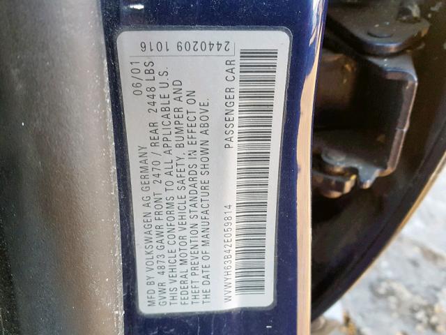 WVWYH63B42E059814 - 2002 VOLKSWAGEN PASSAT GLX 蓝色 照片 10