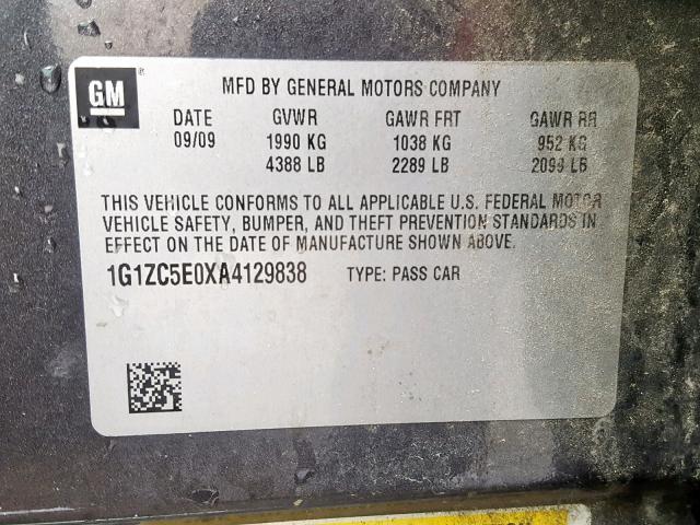 1G1ZC5E0XA4129838 - 2010 CHEVROLET MALIBU 1LT 灰色 照片 10