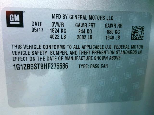 1G1ZB5ST8HF275686 - 2017 CHEVROLET MALIBU LS SILVER photo 10