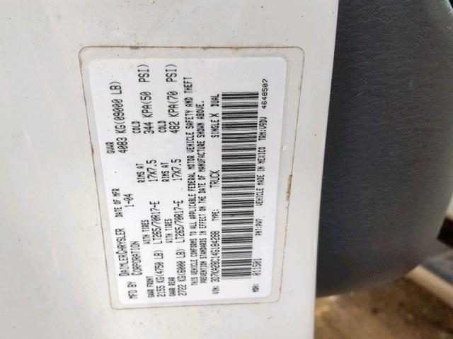 3D7KA28C14G184288 - 2004 DODGE RAM 2500 S თეთრი ფოტო 10