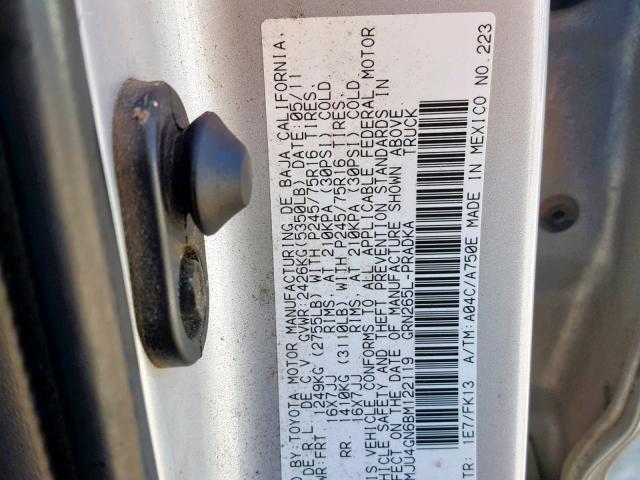 3TMJU4GN6BM122119 - 2011 TOYOTA TACOMA DOU SILVER photo 10