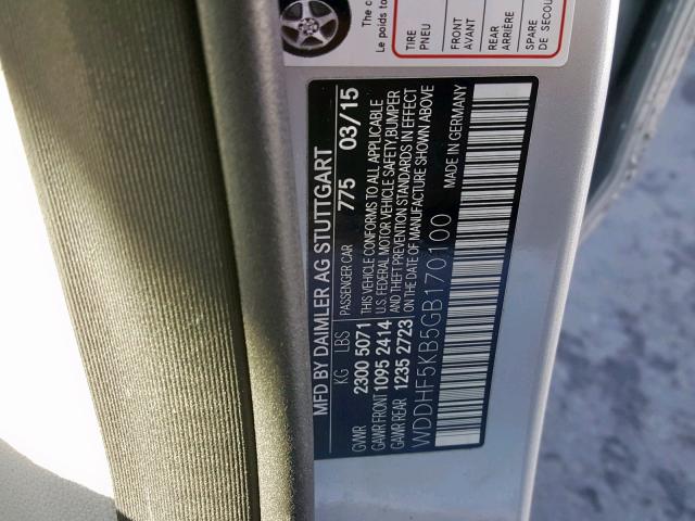 WDDHF5KB5GB170100 - 2016 MERCEDES-BENZ E 350 SILVER photo 10