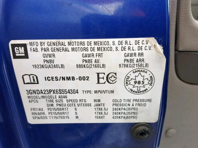 3GNDA23PX6S554304 - 2006 CHEVROLET HHR LT BLUE photo 10