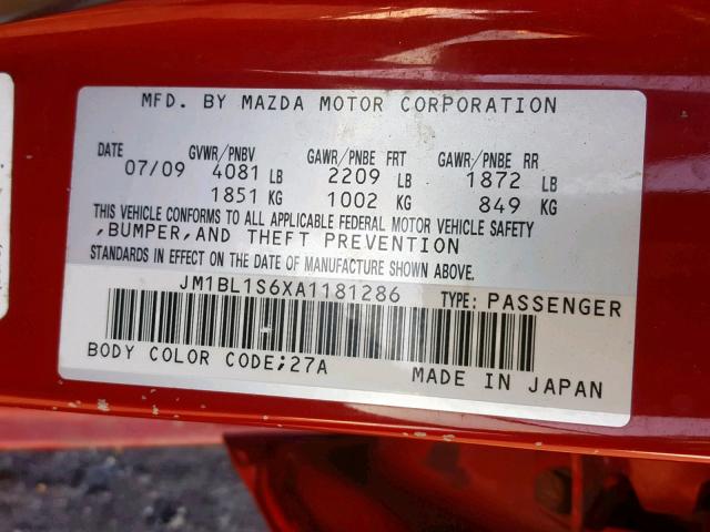 JM1BL1S6XA1181286 - 2010 MAZDA 3 S RED photo 10