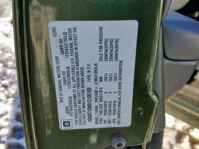 1GKDT13W812106169 - 2001 GMC JIMMY GREEN photo 10