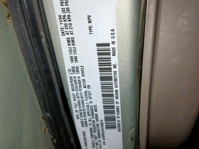 4S4BP62C557348515 - 2005 SUBARU LEGACY OUT GOLD photo 10