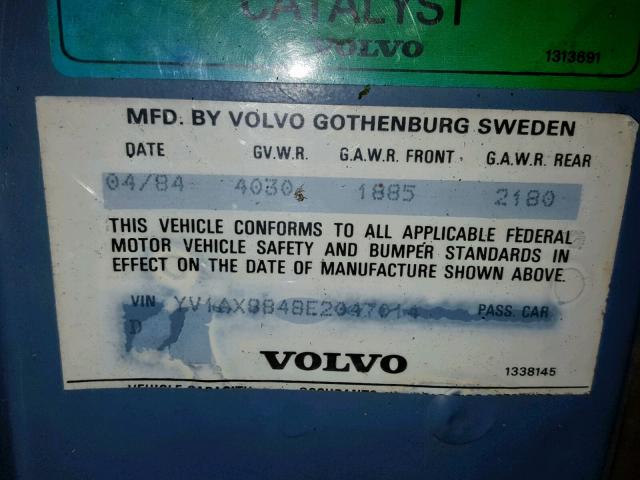 YV1AX8848E2047014 - 1984 VOLVO 244 DL BLUE photo 10