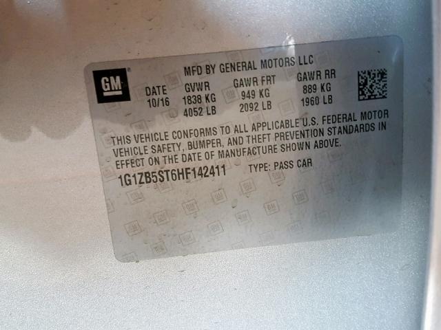 1G1ZB5ST6HF142411 - 2017 CHEVROLET MALIBU LS SILVER photo 10