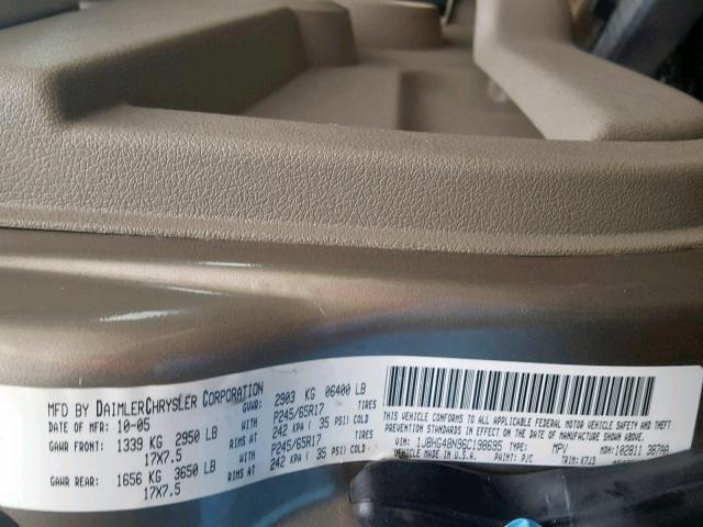 1J8HG48N96C198695 - 2006 JEEP COMMANDER BEIGE photo 10