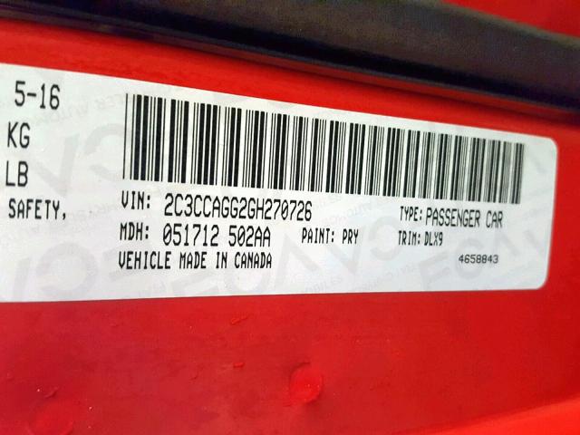 2C3CCAGG2GH270726 - 2016 CHRYSLER 300 S RED photo 10