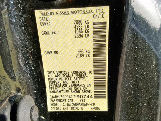 1N4BL2EP9AC190744 - 2010 NISSAN ALTIMA SR BLACK photo 10