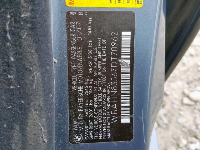 WBAHN83567DT70962 - 2007 BMW 750 GRAY photo 10