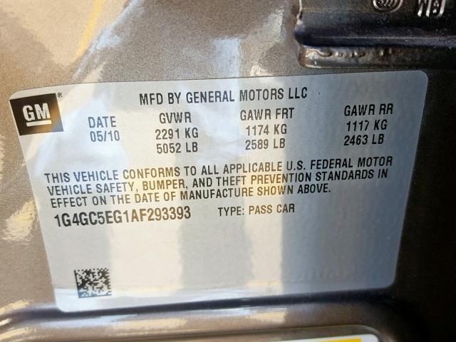 1G4GC5EG1AF293393 - 2010 BUICK LACROSSE C TAN photo 10