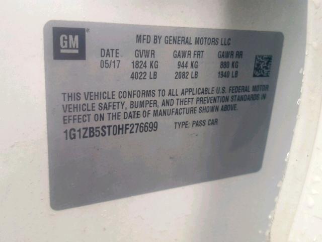 1G1ZB5ST0HF276699 - 2017 CHEVROLET MALIBU LS WHITE photo 10