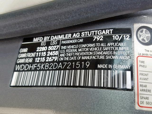 WDDHF5KB2DA721519 - 2013 MERCEDES-BENZ E 350 SILVER photo 10