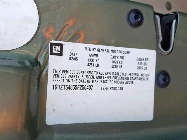 1G1ZT54855F250407 - 2005 CHEVROLET MALIBU LS GREEN photo 10