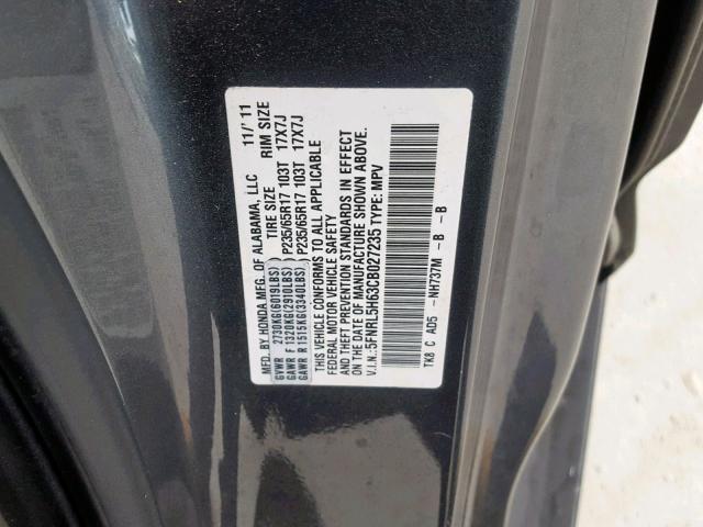 5FNRL5H63CB027235 - 2012 HONDA ODYSSEY EX CHARCOAL photo 10