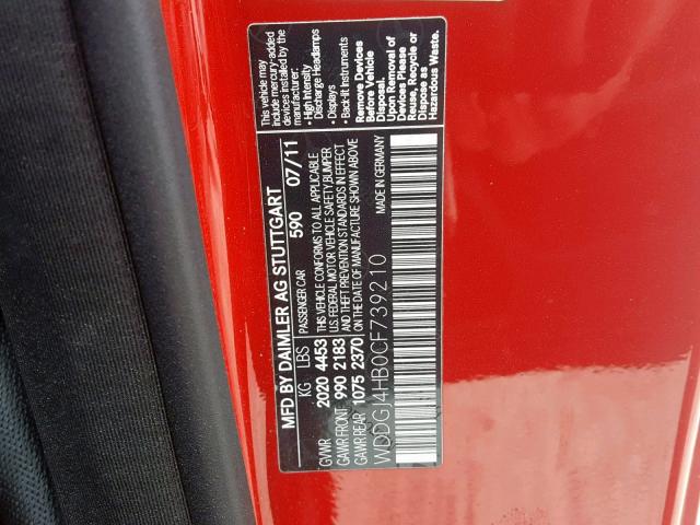 WDDGJ4HB0CF739210 - 2012 MERCEDES-BENZ C 250 RED photo 10