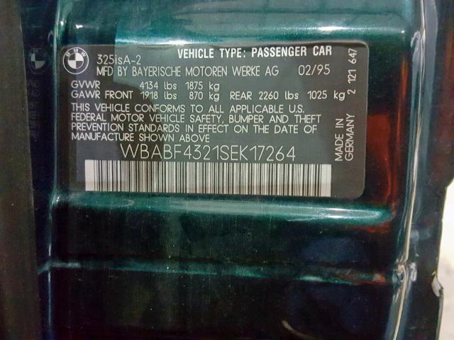 WBABF4321SEK17264 - 1995 BMW 325 IS AUT BLUE photo 10