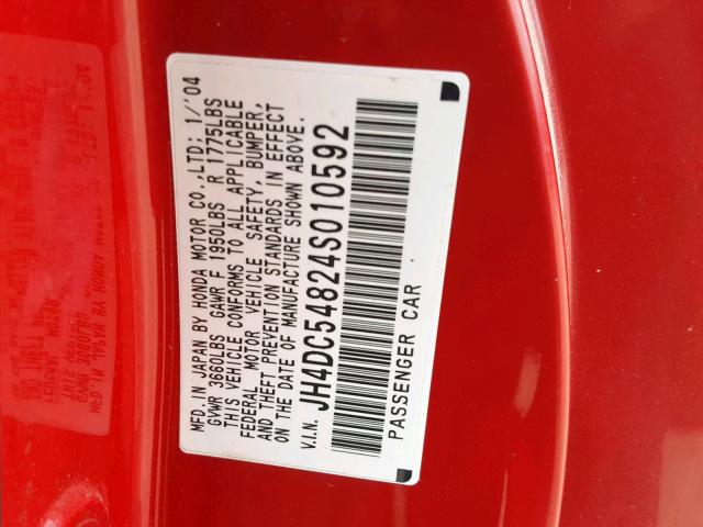 JH4DC54824S010592 - 2004 ACURA RSX RED photo 10