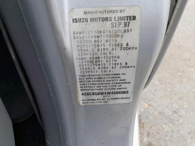 4S6CK58W4W4404503 - 1998 HONDA PASSPORT E 灰色 照片 10