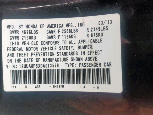 19UUA8F5XDA013579 - 2013 ACURA TL TECH BLACK photo 10