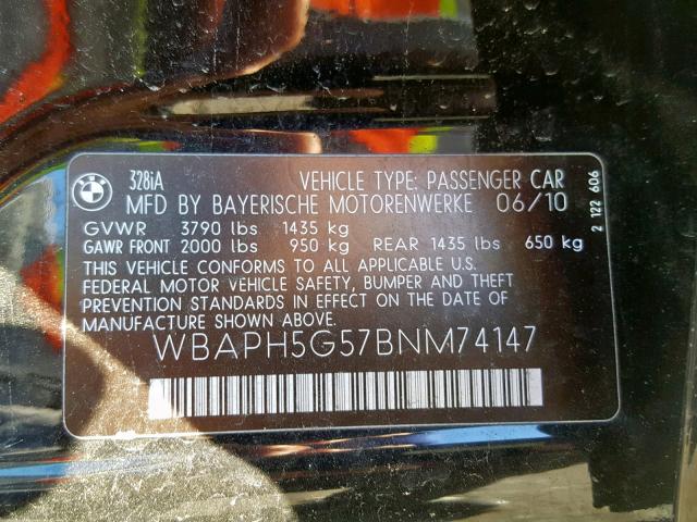 WBAPH5G57BNM74147 - 2011 BMW 328 I SULE BLACK photo 10