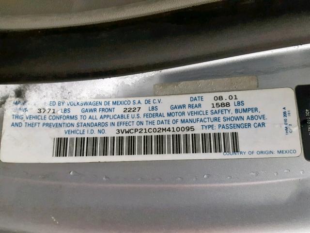 3VWCP21C02M410095 - 2002 VOLKSWAGEN NEW BEETLE Gümüş foto 10