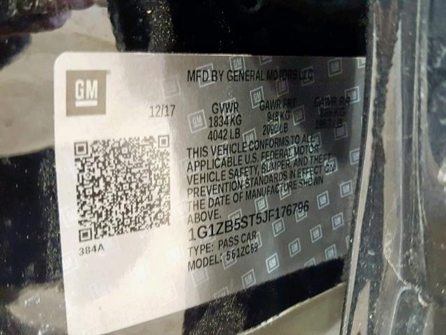 1G1ZB5ST5JF176796 - 2018 CHEVROLET MALIBU LS BLACK photo 10