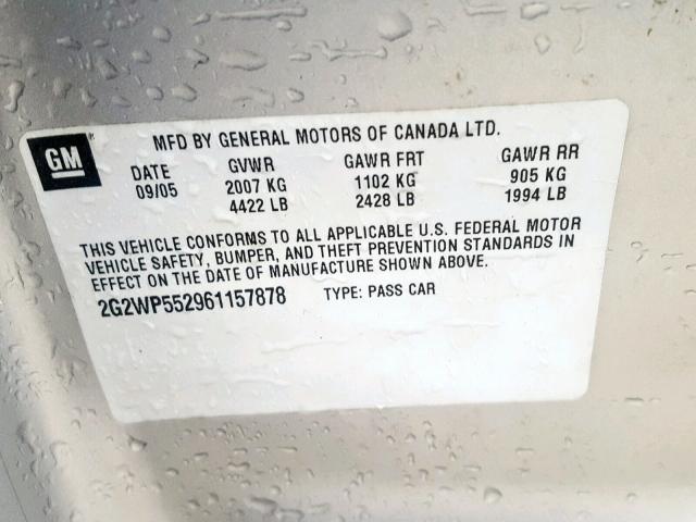 2G2WP552961157878 - 2006 PONTIAC GRAND PRIX SILVER photo 10