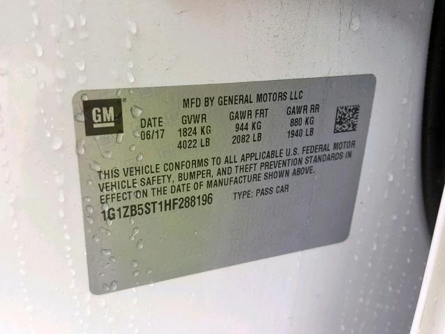 1G1ZB5ST1HF288196 - 2017 CHEVROLET MALIBU LS WHITE photo 10
