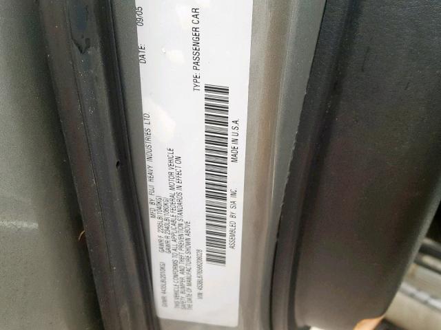 4S3BL676566206028 - 2006 SUBARU LEGACY GT WHITE photo 10