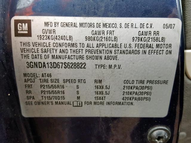 3GNDA13D67S628822 - 2007 CHEVROLET HHR LS Azul foto 10