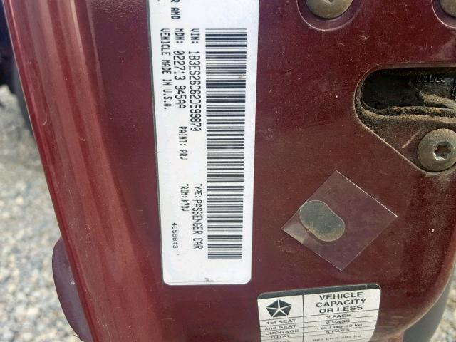 1B3ES26C62D599870 - 2002 DODGE NEON MAROON photo 10